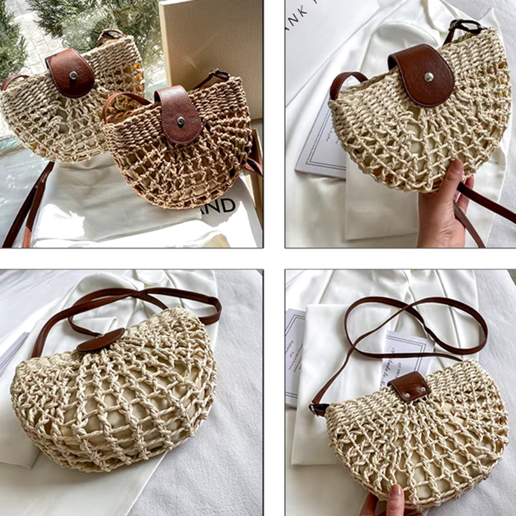 Bolsa Praia Artesanal Meia Lua Modelo Rattan